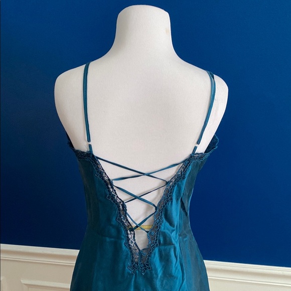 Victoria’s Secret Teal Lace Trim Slip Dress Lingerie - Picture 5 of 7
